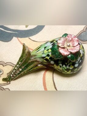Fitz & Floyd Mini Art Glass Paperweight Menagerie Eggplant Rhinestone 3.5”